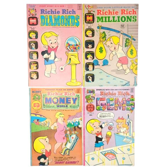 4 Richie Rich Comic Lot Gems Millions Diamonds Money World 1970s Harvey 1970s - Picture 1 of 6